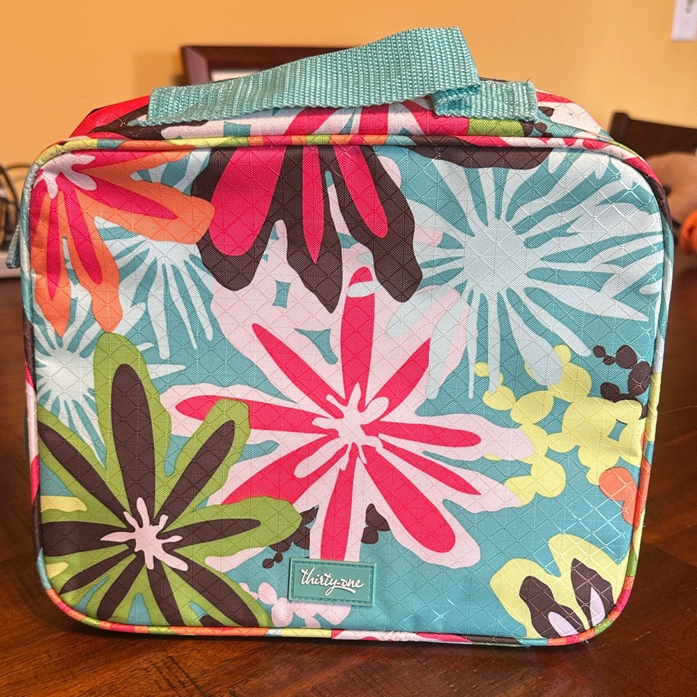 thirty-one Aqua Floral Quilted Lunch Bag